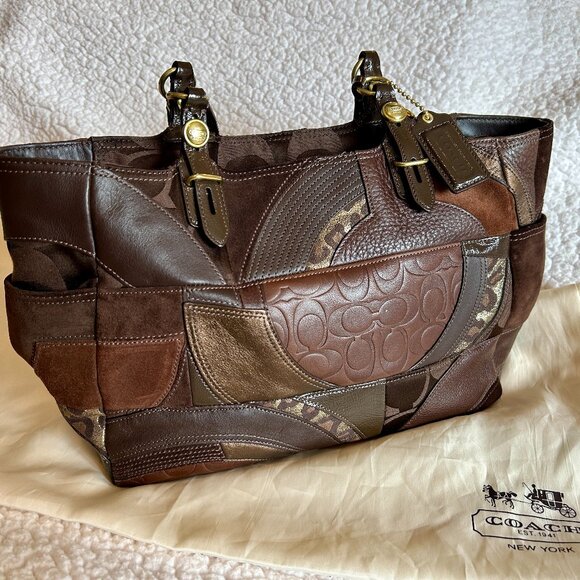 COACH PURSE NWT  Patchwork Collection Brown/Gold/Leather/Suede - Picture 2 of 16